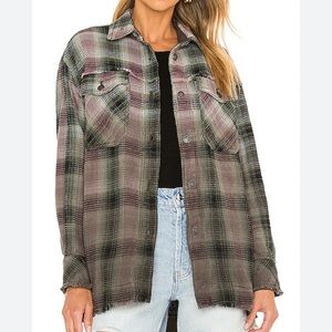 New Free People Anneli Plaid Shirt Jacket in Spanish Olive Size Medium
